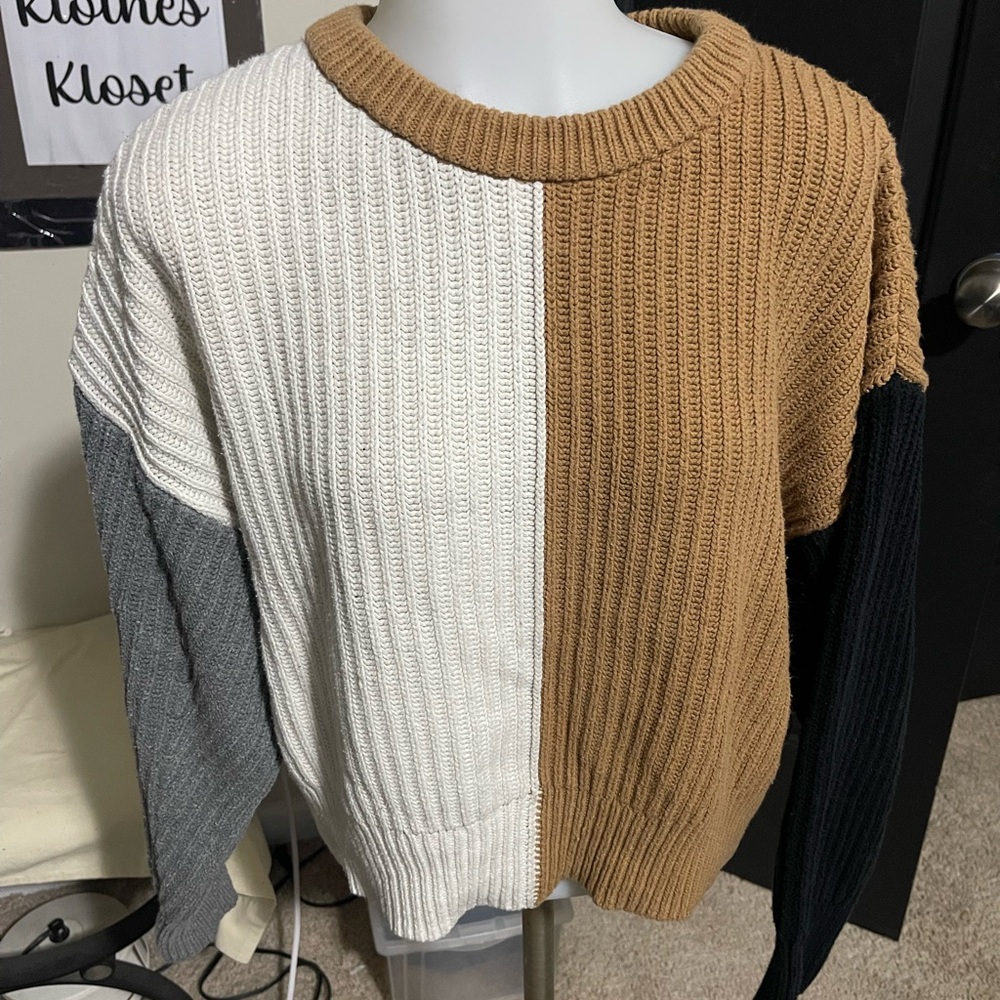 A New Day women's Crewneck Sweater - Tan, White, Gray, Black - Picture 3 of 5